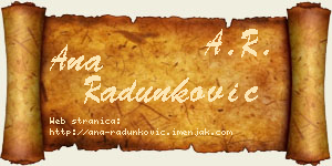 Ana Radunković vizit kartica
